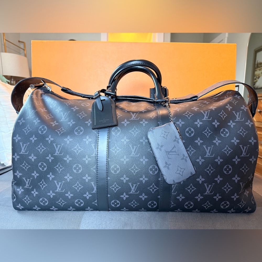 Authentic Louis Vuitton Monogram Eclipse Keepall … - image 2
